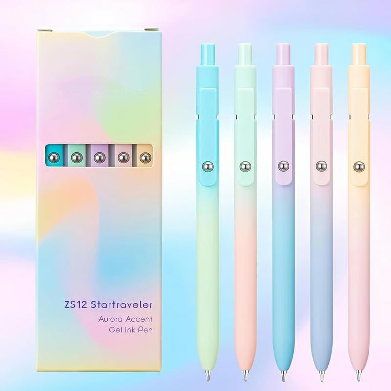 5 Pcs Gel Ink Pens, 0.5mm Medium Tip Black Ink Roller Ball Pens, Quick Drying Pens for Smooth Writing