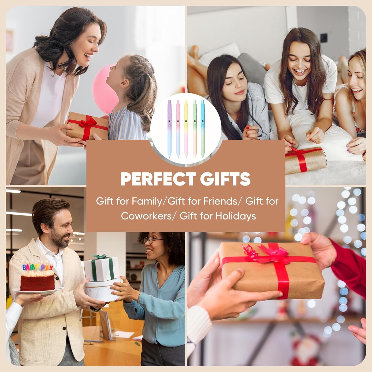 5 Pcs Gel Ink Pens, 0.5mm Medium Tip Black Ink Roller Ball Pens, Quick Drying Pens for Smooth Writing