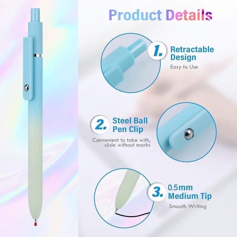 5 Pcs Gel Ink Pens, 0.5mm Medium Tip Black Ink Roller Ball Pens, Quick Drying Pens for Smooth Writing