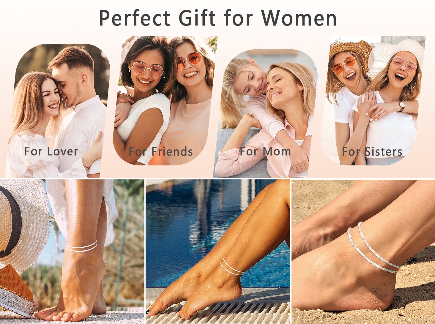 🏖️ Women's 14K Gold & Sterling Silver Anklets – Adjustable, Waterproof, Sparkling Chains, Stackable
