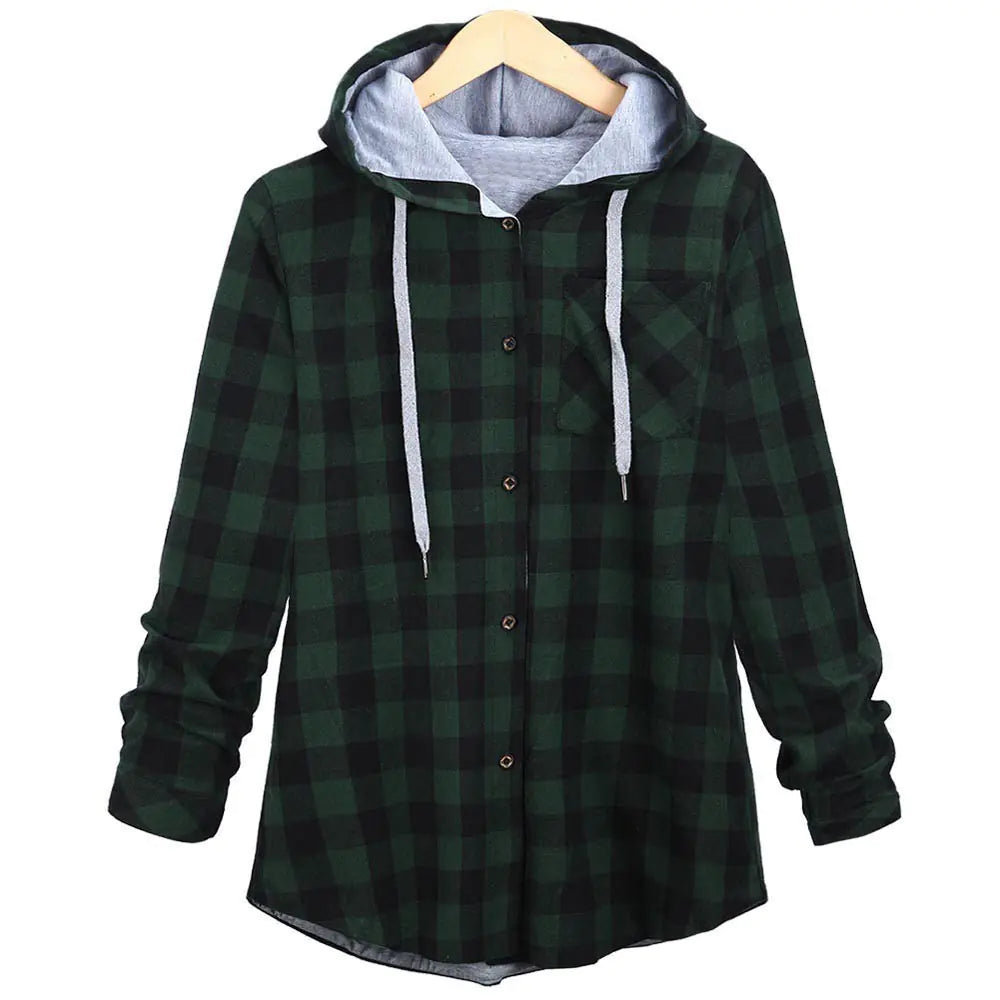 Cardigan à capuche à carreaux multicolores pour femme