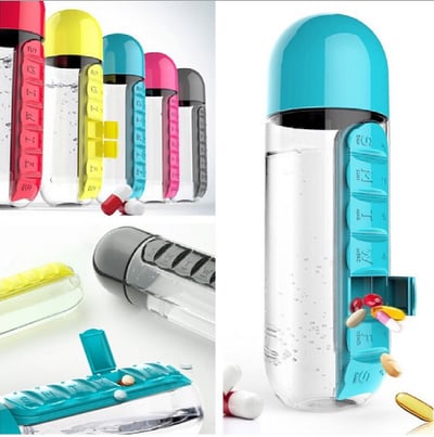 Water Bottle Two-in-One Water Cup 7 Days Pill Box 7 Grid Outdoor Portable Multi-Functional
