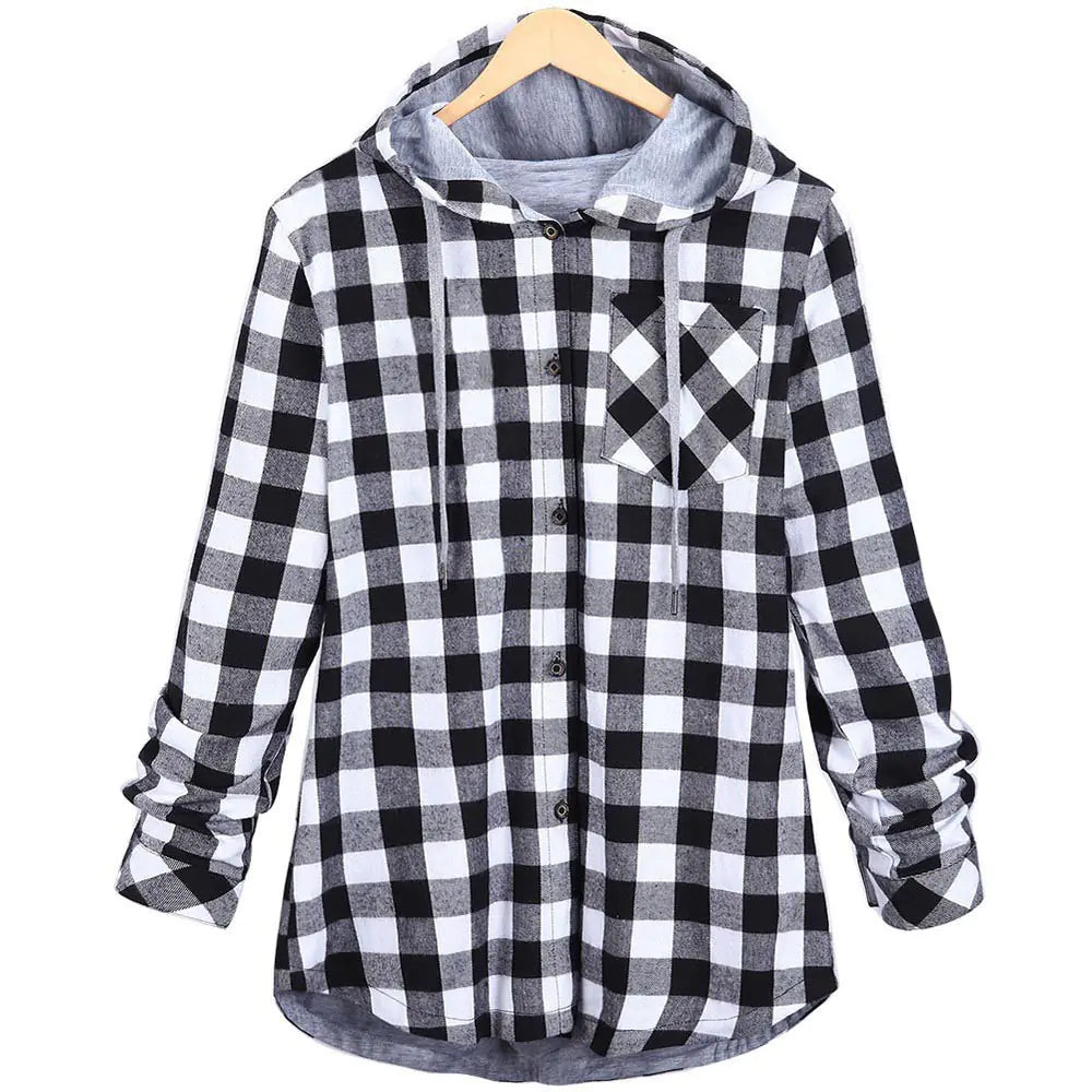 Cardigan à capuche à carreaux multicolores pour femme