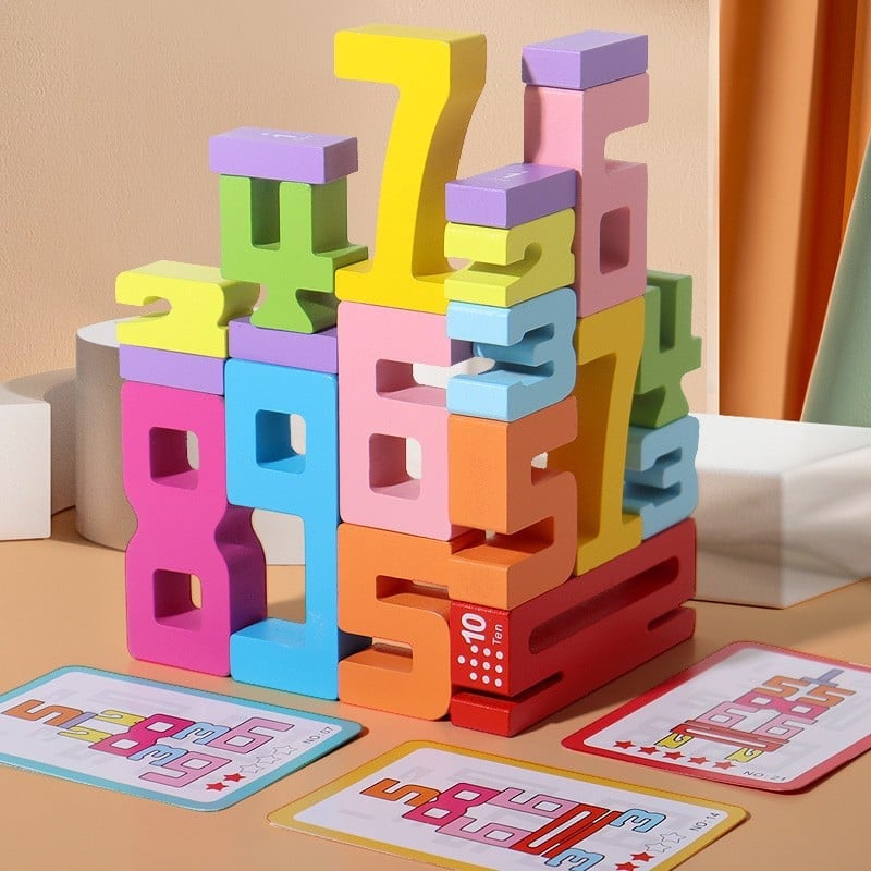 Wooden Number Building Block, Creative Montessori Stacking Toys, Early Educational Toy for Children(1 Box)