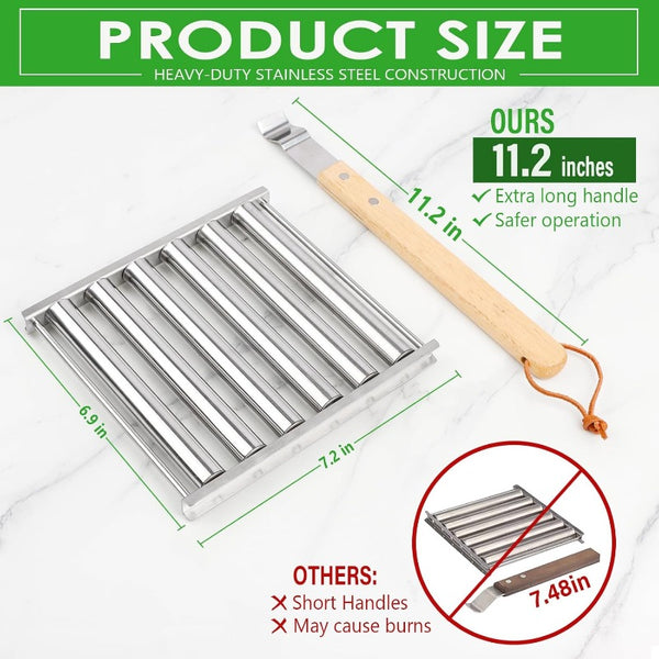 Rotating Hot Dog Grill Rack with Detachable Wood Handle