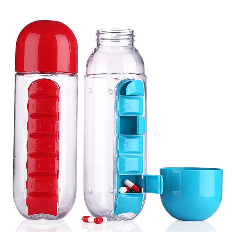 Water Bottle Two-in-One Water Cup 7 Days Pill Box 7 Grid Outdoor Portable Multi-Functional