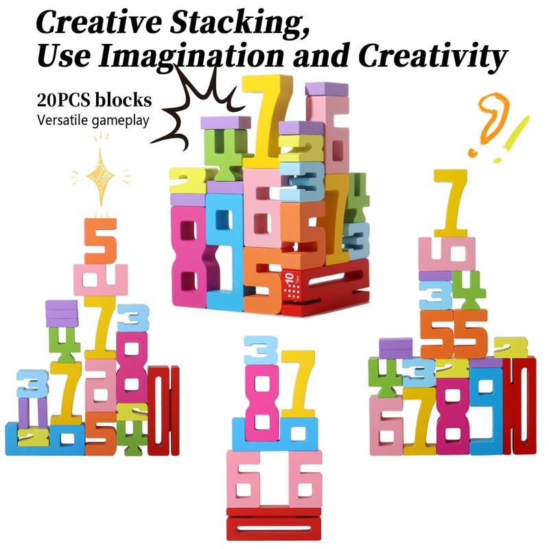 Wooden Number Building Block, Creative Montessori Stacking Toys, Early Educational Toy for Children(1 Box)