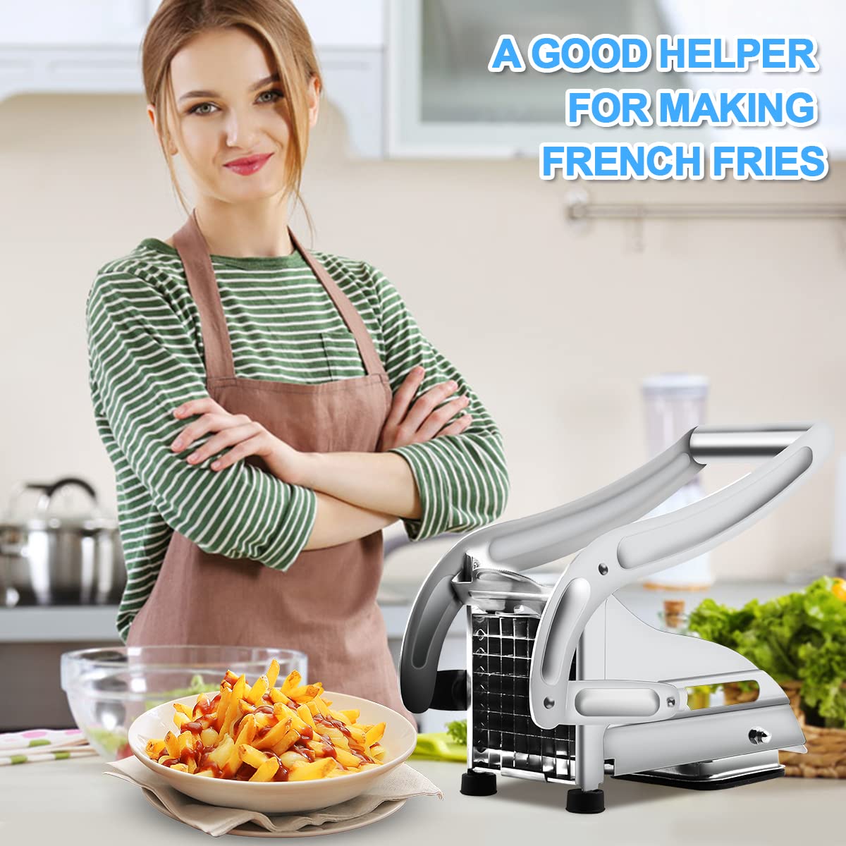 Stainless Steel French Fry Cutter – Dual Blade Heavy-Duty Slicer for Potatoes & Veggies