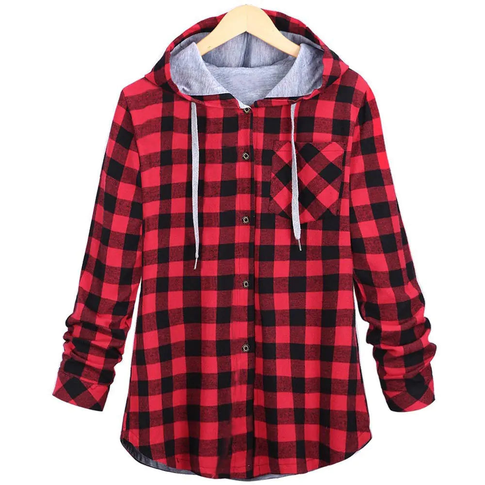 Cardigan à capuche à carreaux multicolores pour femme