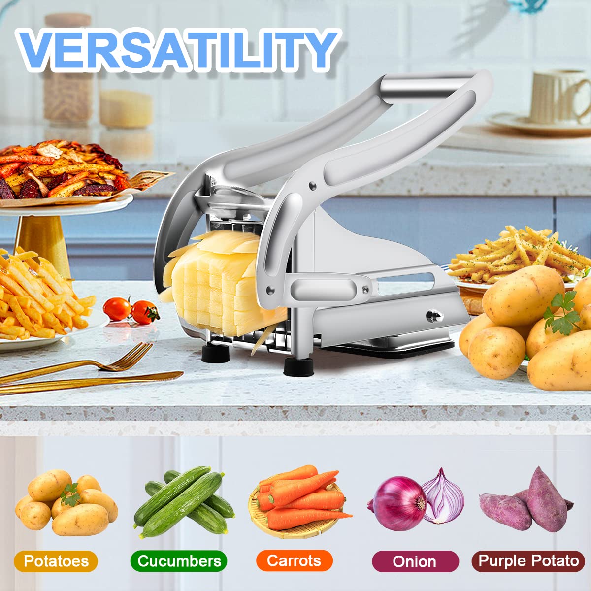 Stainless Steel French Fry Cutter – Dual Blade Heavy-Duty Slicer for Potatoes & Veggies