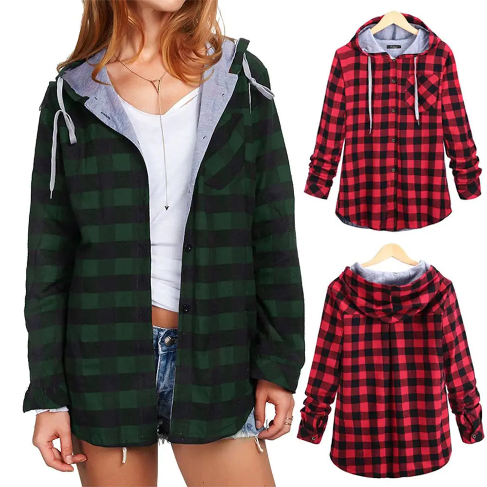 Cardigan à capuche à carreaux multicolores pour femme